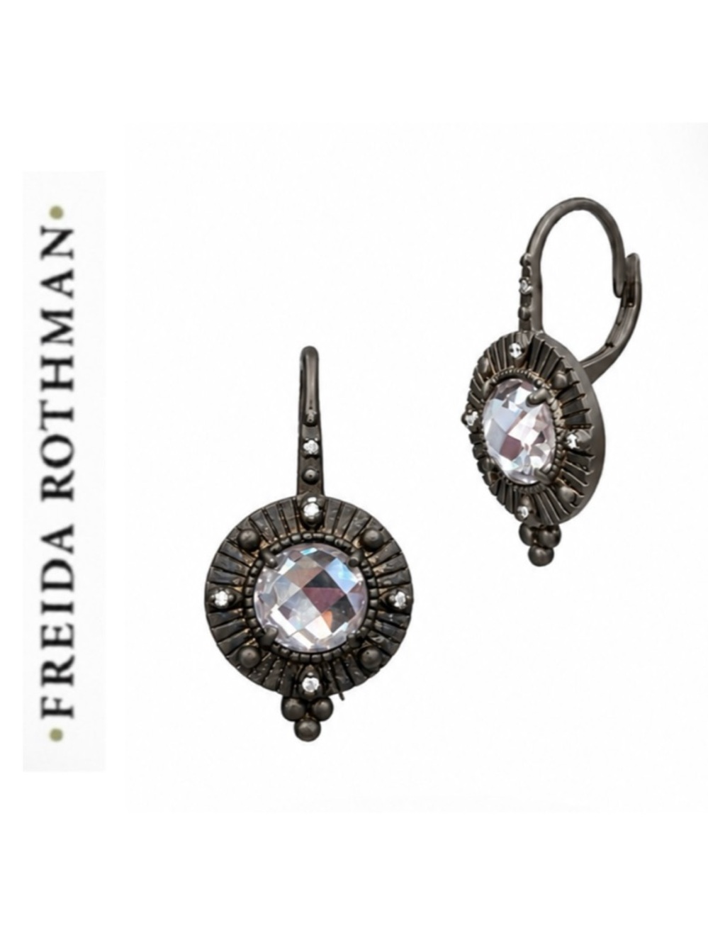 Freida Rothman AMAZONIAN ALLURE BLACK RHODIUM SILVER LEVERBACK EARRINGS